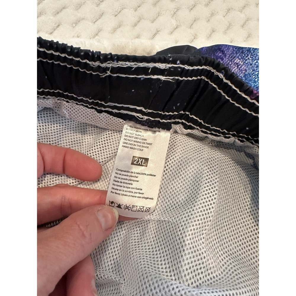 Mens Galaxy Nebula Print Swim Trunks Blue Purple Mesh Lined Shorts 2XL P1046 - Picture 4 of 6